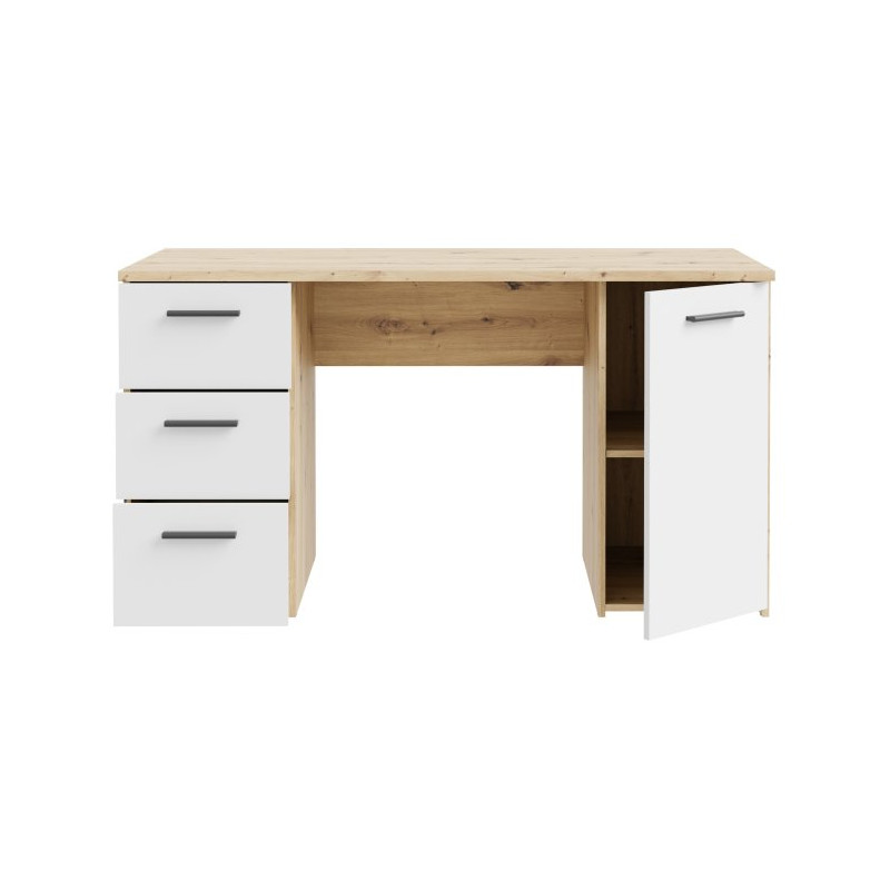 Biurko 140x60 cm z szufladami i szafką NET106 MT311 biały/dąb artisan