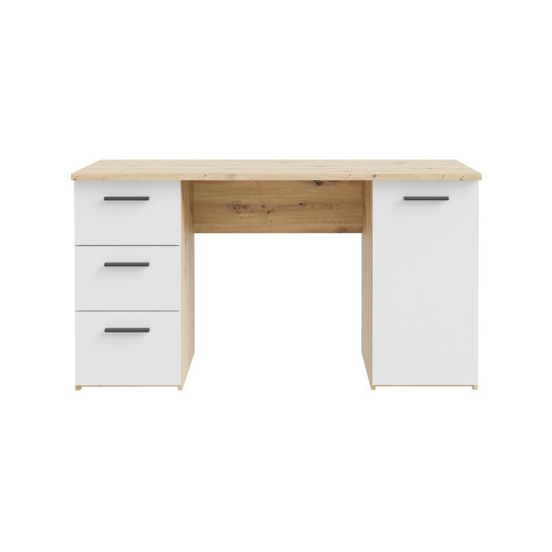 Biurko 140x60 cm z szufladami i szafką NET106 MT311 biały/dąb artisan
