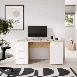 Biurko 140x60 cm z szufladami i szafką NET106 MT311 biały/dąb artisan