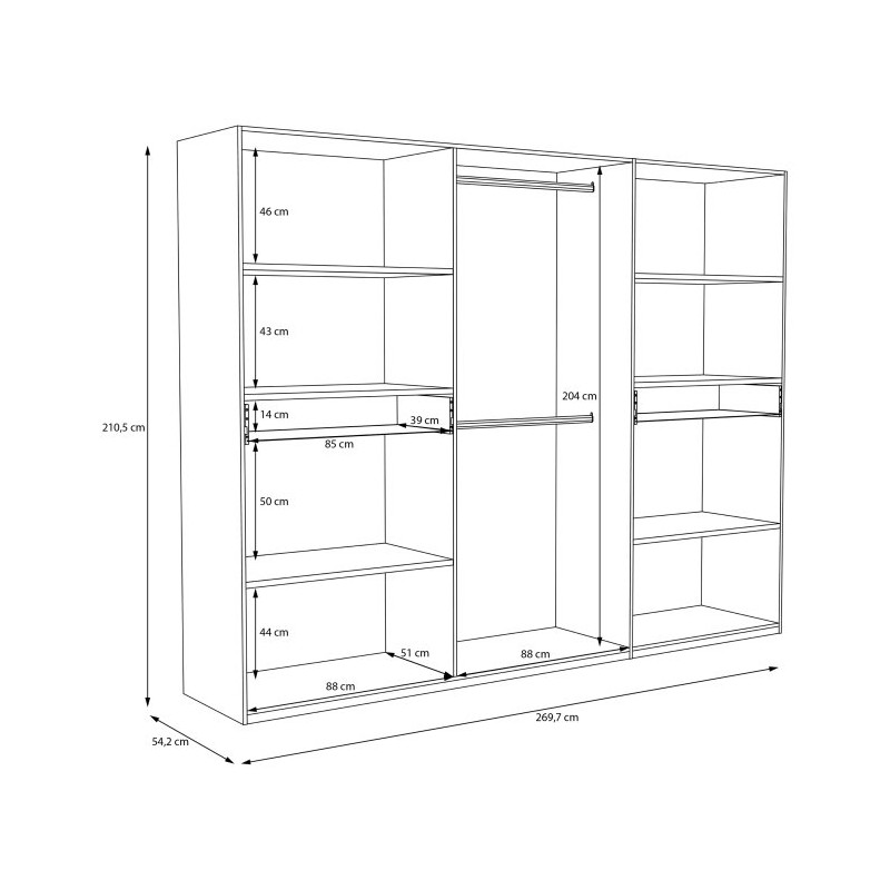 Szafa z lustrem 270 cm Serenade SNES931 biały