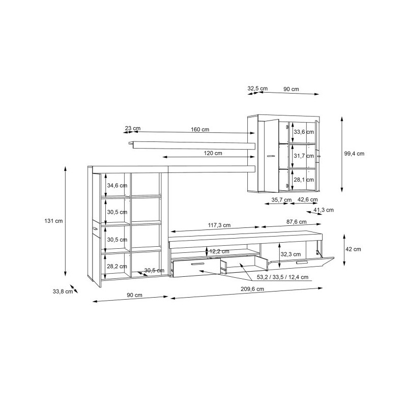 Meblościanka do salonu Zumba ZMBM01L biały/dąb piaskowy