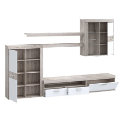 Meblościanka do salonu Zumba ZMBM01L biały/dąb piaskowy