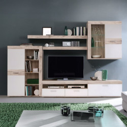 Meblościanka do salonu Zumba ZMBM01L biały/dąb piaskowy