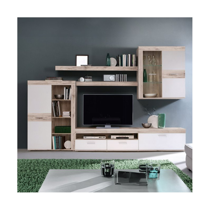 Meblościanka do salonu Zumba ZMBM01L biały/dąb piaskowy