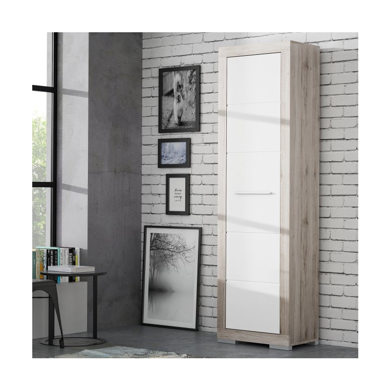 Wąska szafa 60 cm Attrus ATRS70 biały połysk/dąb piaskowy