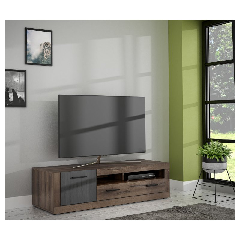 Szafka RTV 140 cm Trass TRAT121 dąb szlachetny/dąb czarny