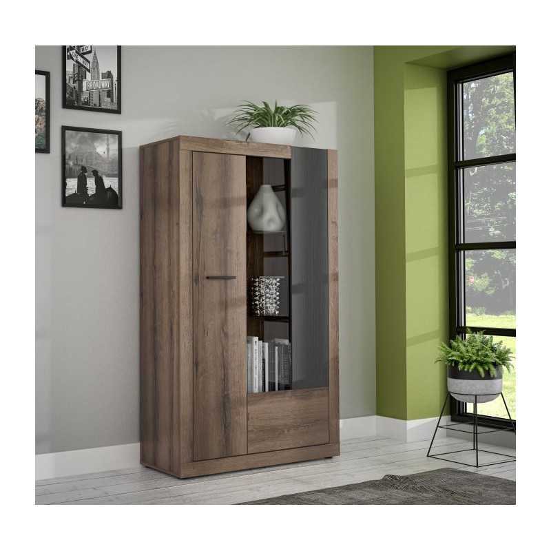 Witryna 90 cm Trass TRAV621R dąb szlachetny/dąb czarny