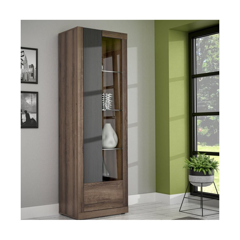 Wąska witryna 65 cm Trass TRAV711L dąb szlachetny/dąb czarny