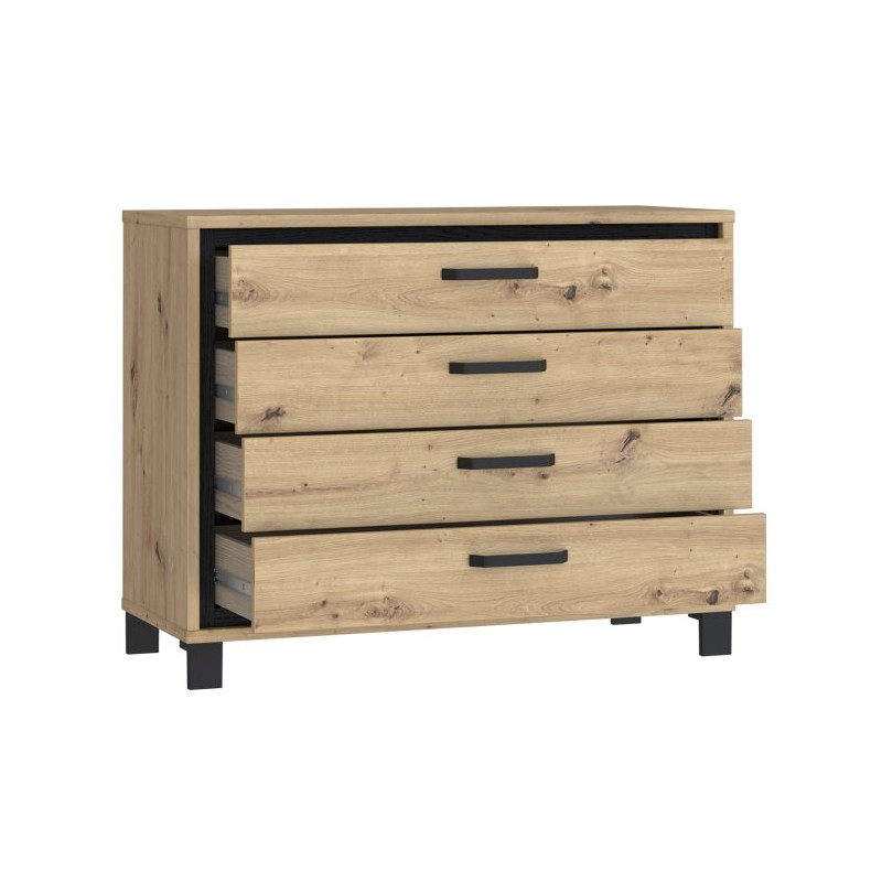 Komoda z 4 szufladami Trondheim TDHK211 dąb artisan/dąb czarny