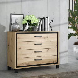 Komoda z 4 szufladami Trondheim TDHK211 dąb artisan/dąb czarny