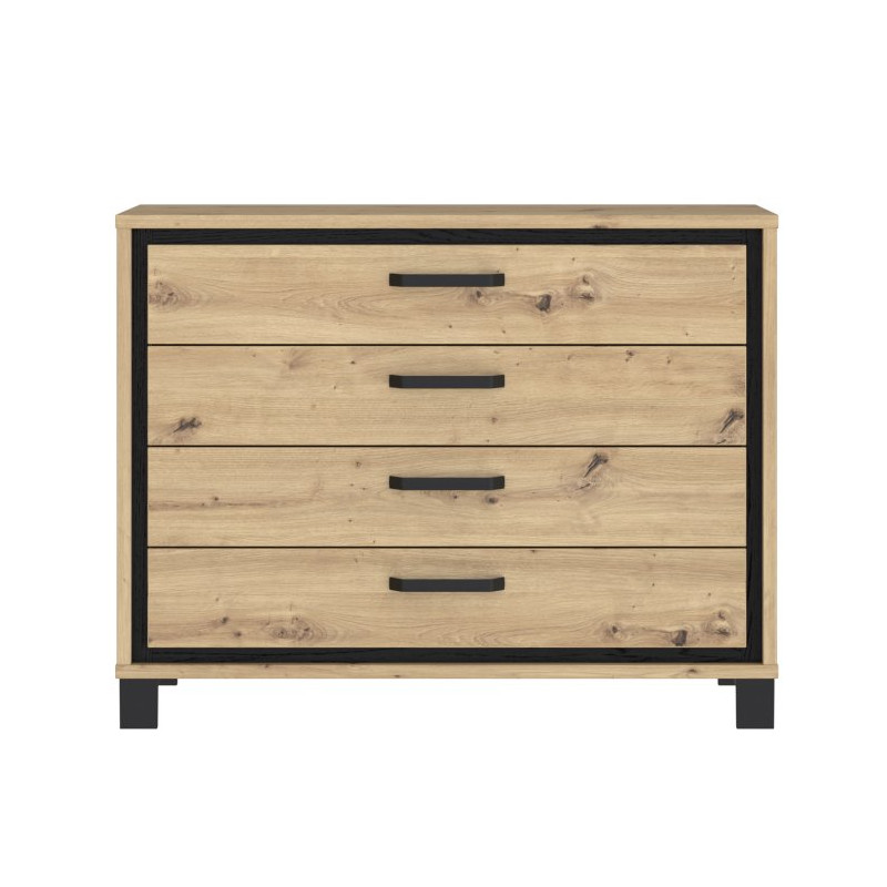 Komoda z 4 szufladami Trondheim TDHK211 dąb artisan/dąb czarny