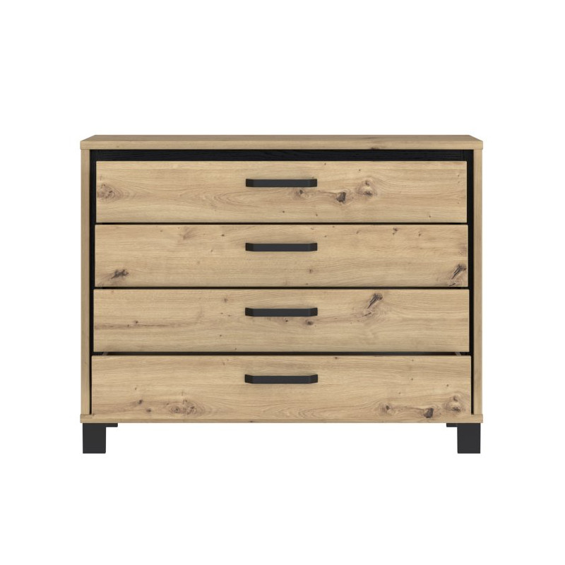 Komoda z 4 szufladami Trondheim TDHK211 dąb artisan/dąb czarny