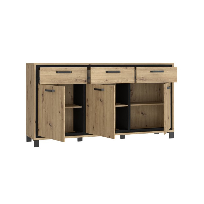 Komoda loft 180 cm Trondheim TDHK236 dąb artisan/dąb czarny