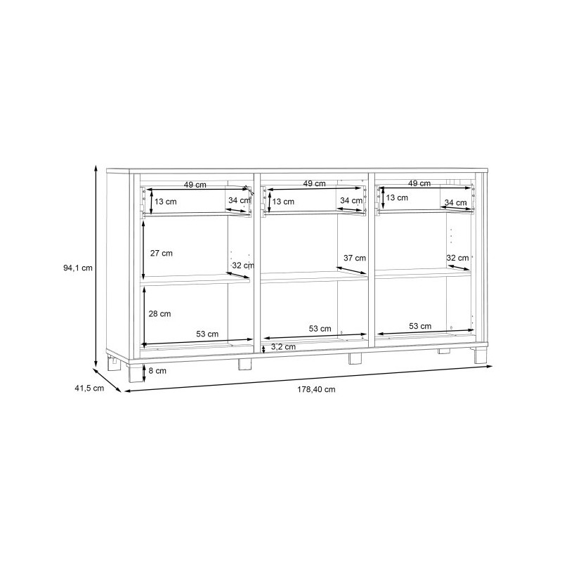 Komoda loft 180 cm Trondheim TDHK236 dąb artisan/dąb czarny