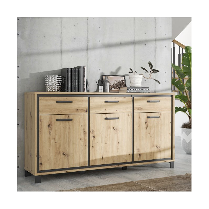 Komoda loft 180 cm Trondheim TDHK236 dąb artisan/dąb czarny