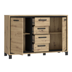 Komoda loft 140 cm Trondheim TDHK233 dąb artisan/dąb czarny