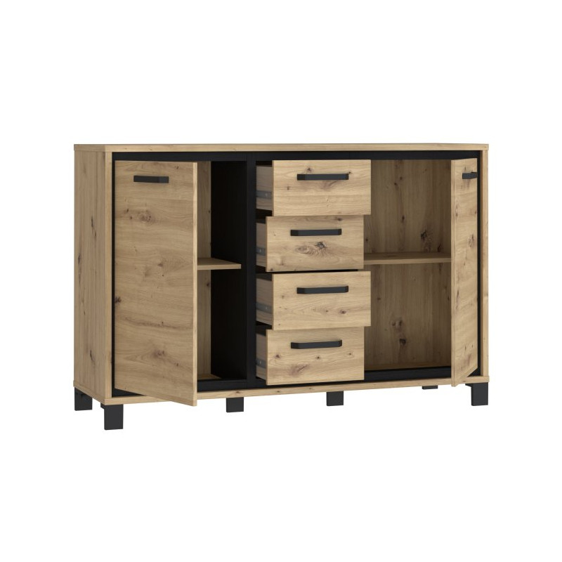 Komoda loft 140 cm Trondheim TDHK233 dąb artisan/dąb czarny