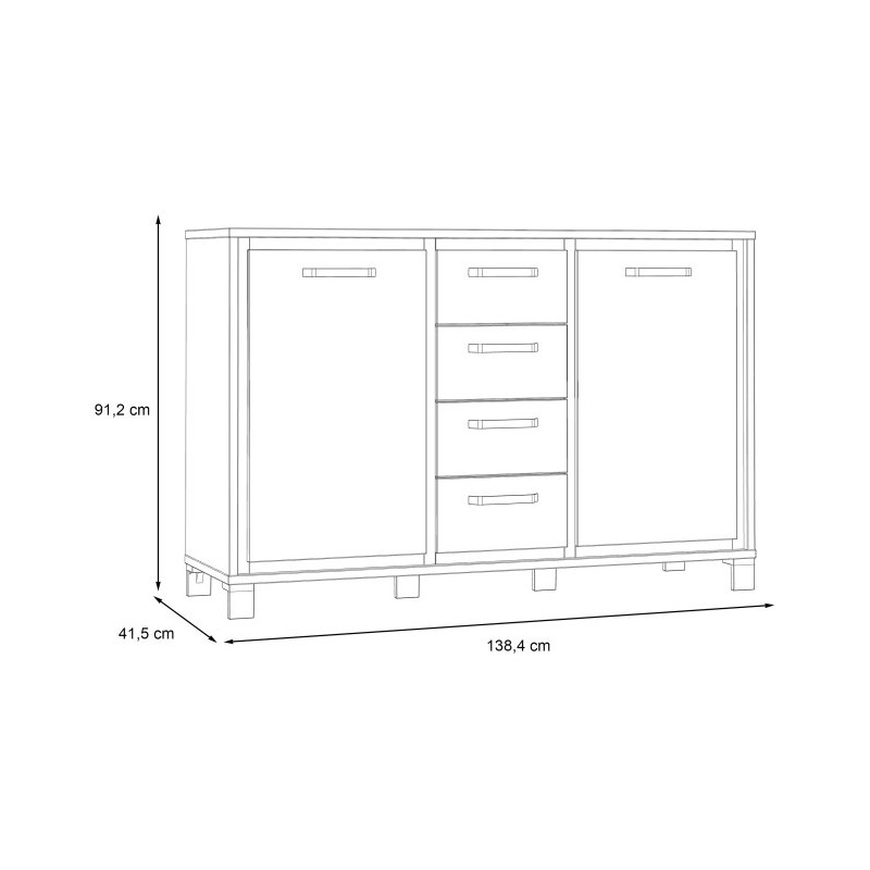 Komoda loft 140 cm Trondheim TDHK233 dąb artisan/dąb czarny