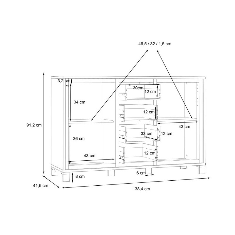 Komoda loft 140 cm Trondheim TDHK233 dąb artisan/dąb czarny