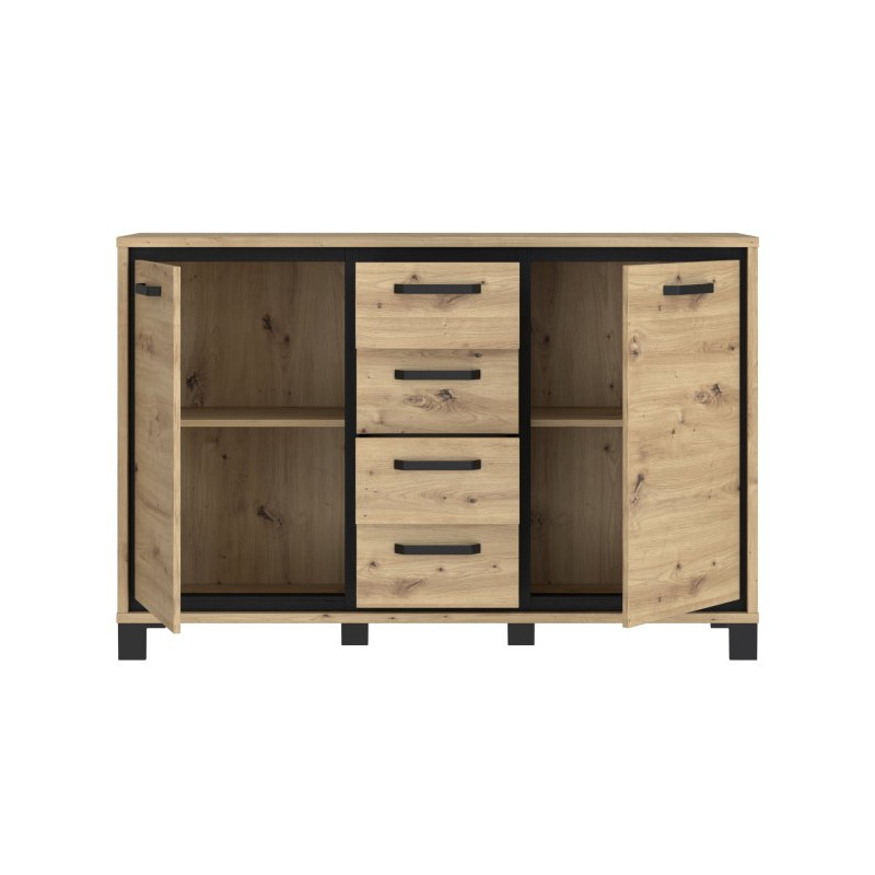 Komoda loft 140 cm Trondheim TDHK233 dąb artisan/dąb czarny
