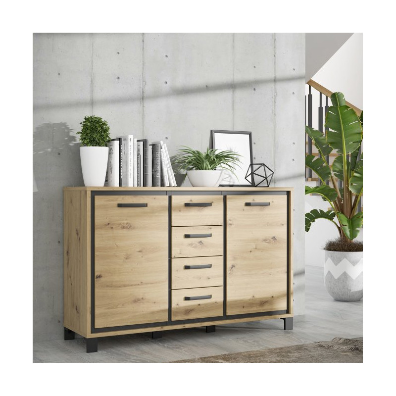 Komoda loft 140 cm Trondheim TDHK233 dąb artisan/dąb czarny