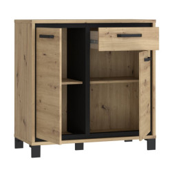 Komoda loft 90 cm z szufladą Trondheim TDHK222 dąb artisan/dąb czarny