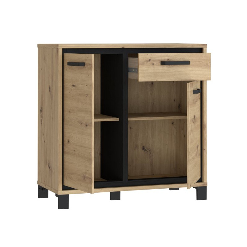 Komoda loft 90 cm z szufladą Trondheim TDHK222 dąb artisan/dąb czarny