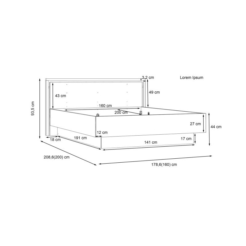 Łóżko dwuosobowe 160x200 cm Trondheim TDHL1162 dąb artisan/dąb czarny