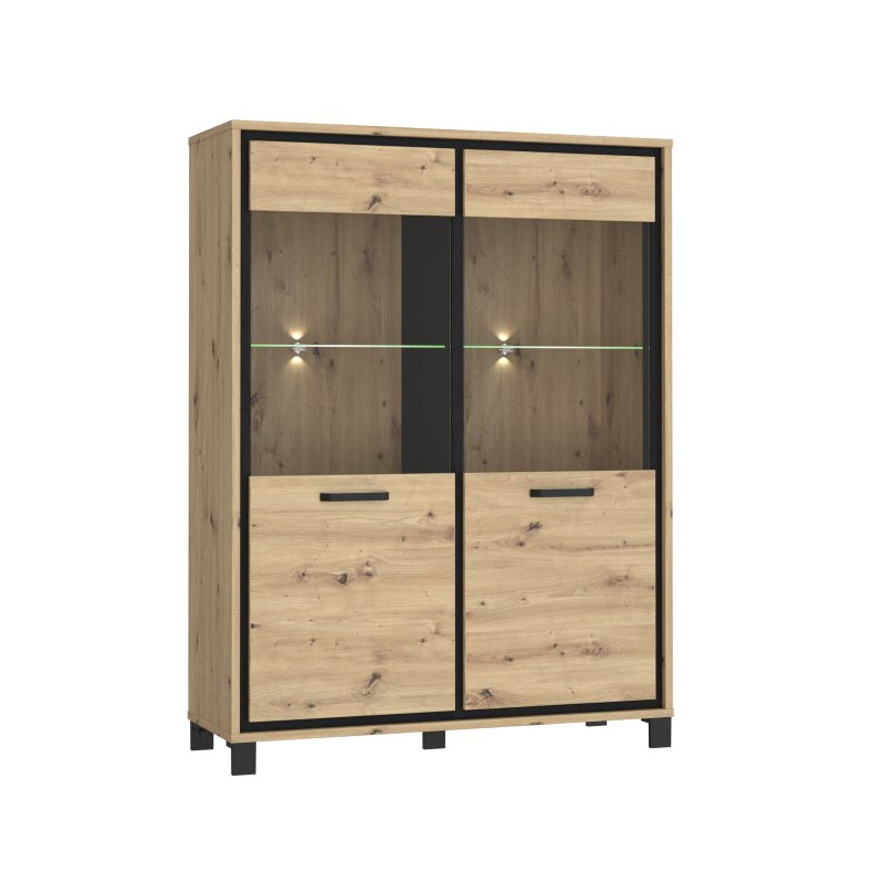 Witryna 120 cm Trondheim TDHV623 dąb artisan/dąb czarny