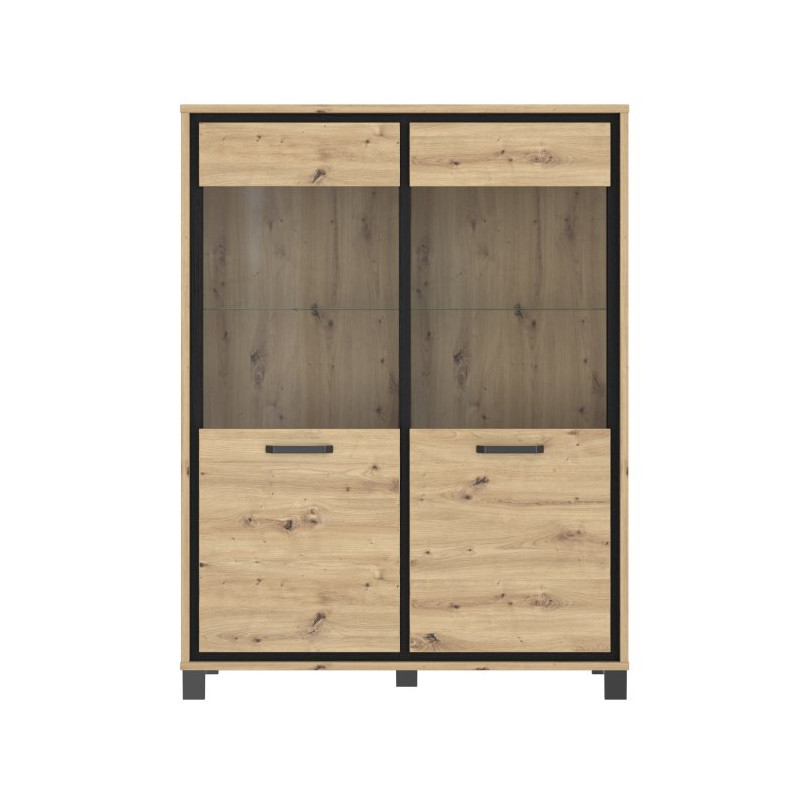 Witryna 120 cm Trondheim TDHV623 dąb artisan/dąb czarny