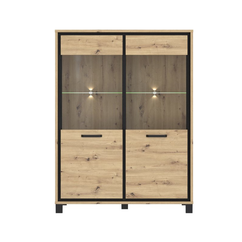 Witryna 120 cm Trondheim TDHV623 dąb artisan/dąb czarny