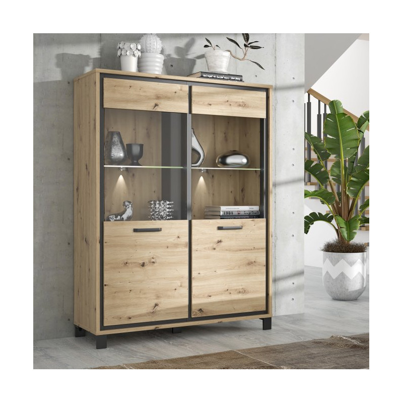 Witryna 120 cm Trondheim TDHV623 dąb artisan/dąb czarny