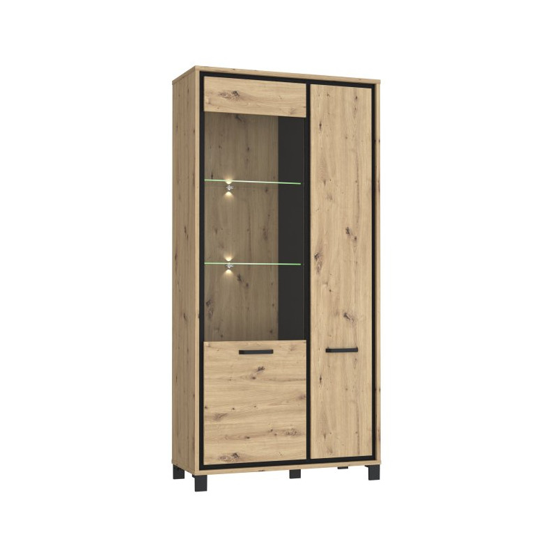 Wysoka witryna 100 cm Trondheim TDHV821L dąb artisan/dąb czarny