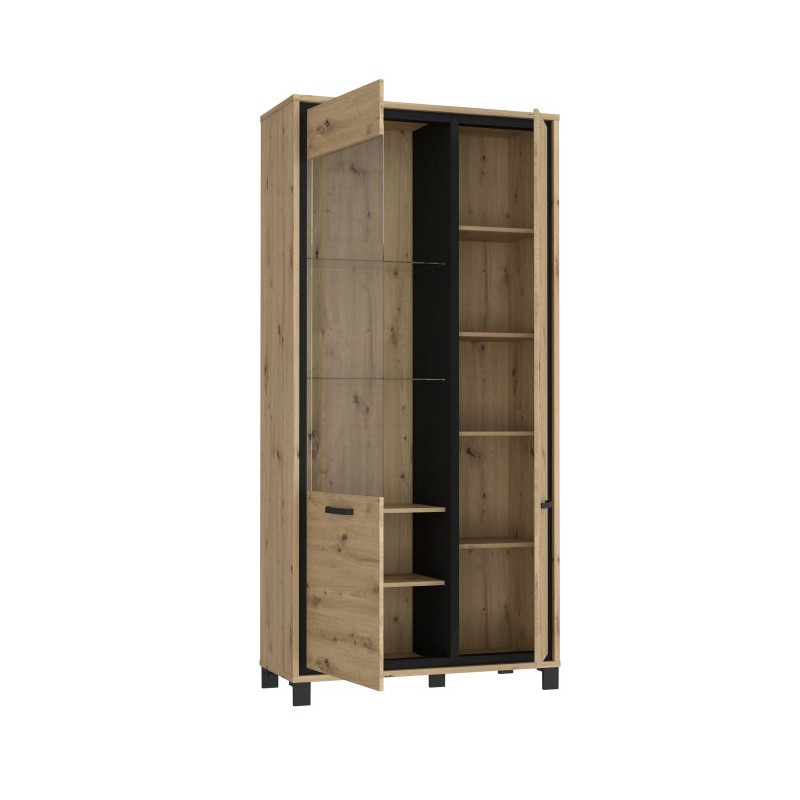 Wysoka witryna 100 cm Trondheim TDHV821L dąb artisan/dąb czarny