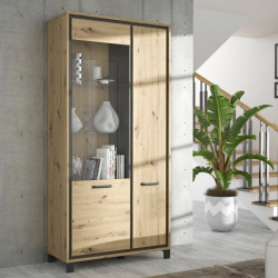 Wysoka witryna 100 cm Trondheim TDHV821L dąb artisan/dąb czarny