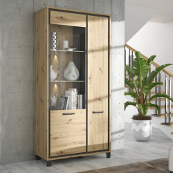 Wysoka witryna 100 cm Trondheim TDHV821L dąb artisan/dąb czarny