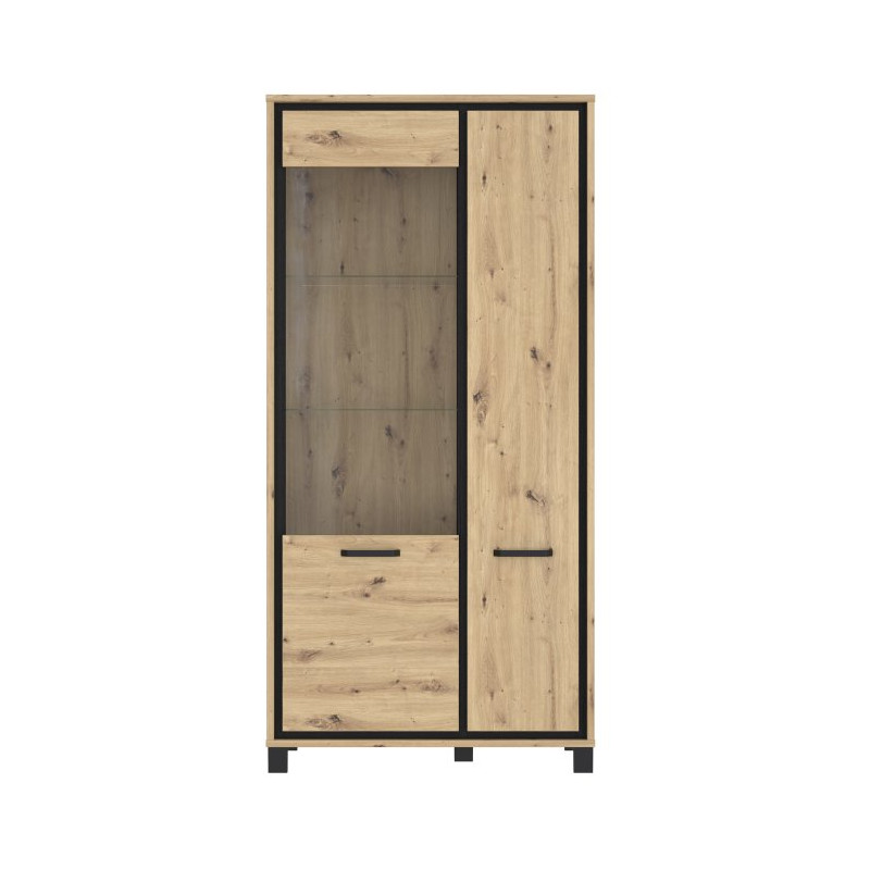 Wysoka witryna 100 cm Trondheim TDHV821L dąb artisan/dąb czarny