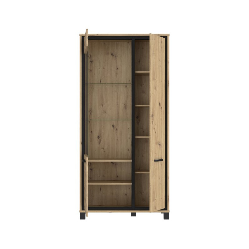 Wysoka witryna 100 cm Trondheim TDHV821L dąb artisan/dąb czarny