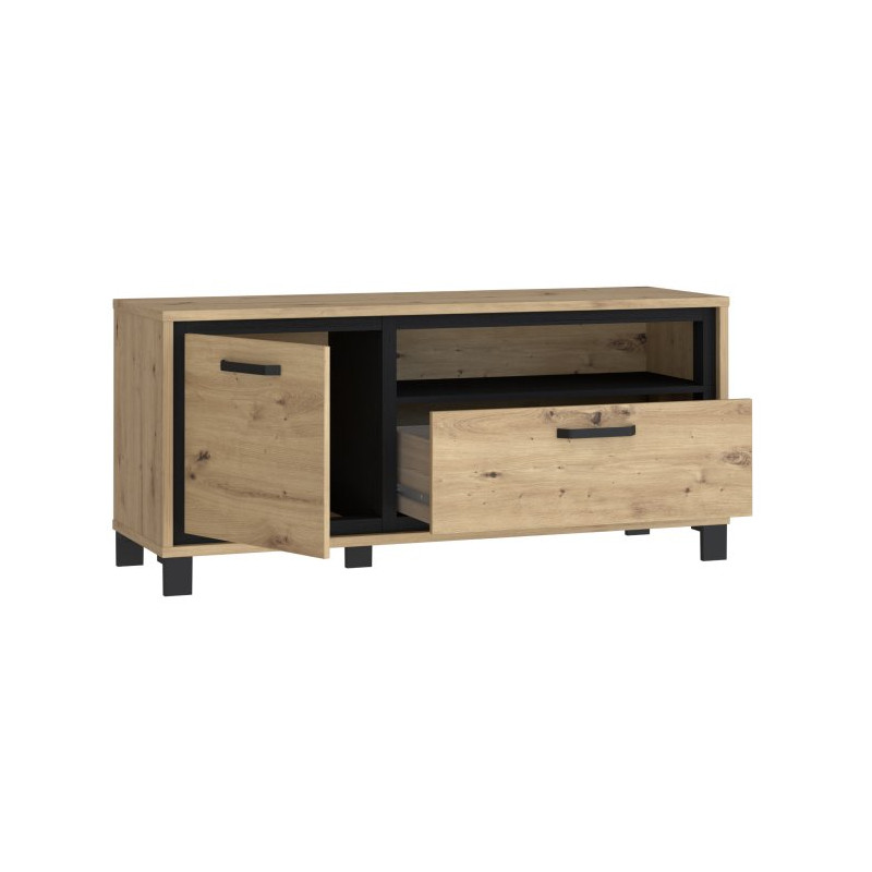 Szafka RTV 130 cm Trondheim RTV TDHT221L dąb artisan/dąb czarny