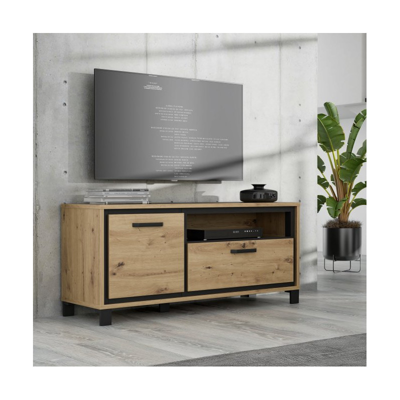 Szafka RTV 130 cm Trondheim RTV TDHT221L dąb artisan/dąb czarny