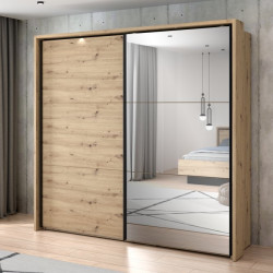 Szafa przesuwna z lustrem i oświetleniem 230 cm Trondheim TDHS9233B dąb artisan/dąb czarny