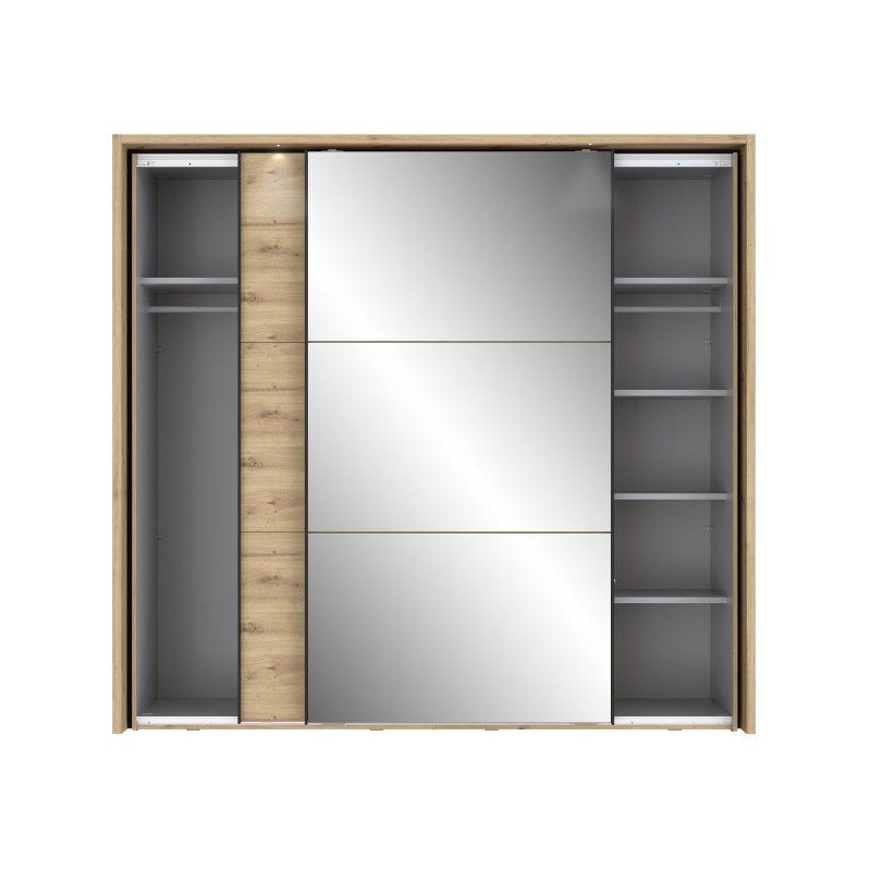 Szafa przesuwna z lustrem i oświetleniem 230 cm Trondheim TDHS9233B dąb artisan/dąb czarny