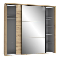 Szafa przesuwna z lustrem i oświetleniem 230 cm Trondheim TDHS9233B dąb artisan/dąb czarny