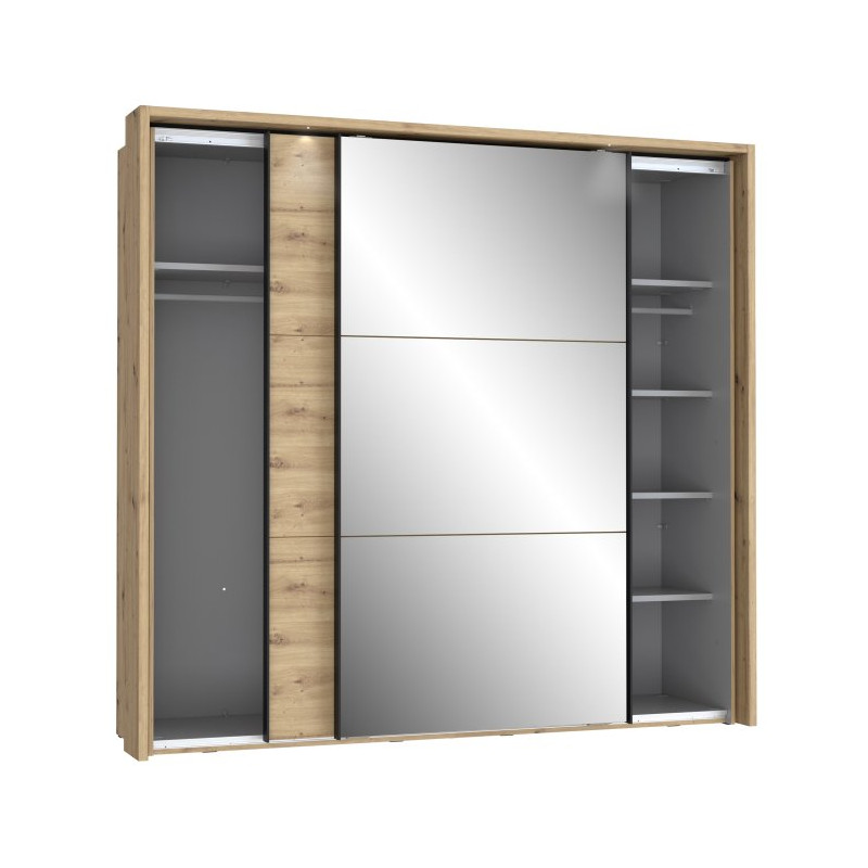 Szafa przesuwna z lustrem i oświetleniem 230 cm Trondheim TDHS9233B dąb artisan/dąb czarny
