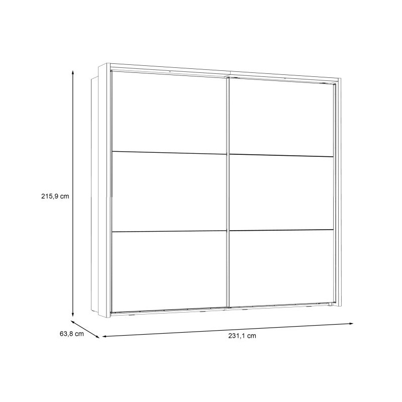 Szafa przesuwna z lustrem i oświetleniem 230 cm Trondheim TDHS9233B dąb artisan/dąb czarny