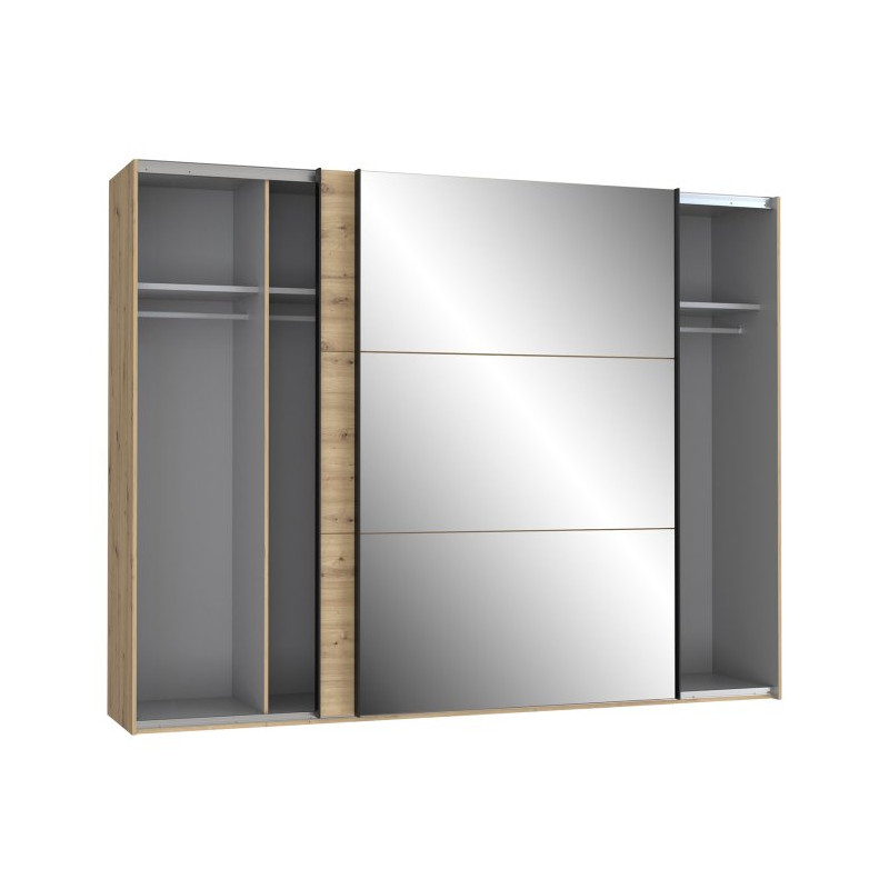 Szafa przesuwna z lustrem 270 cm Trondheim TDHS1211 dąb artisan