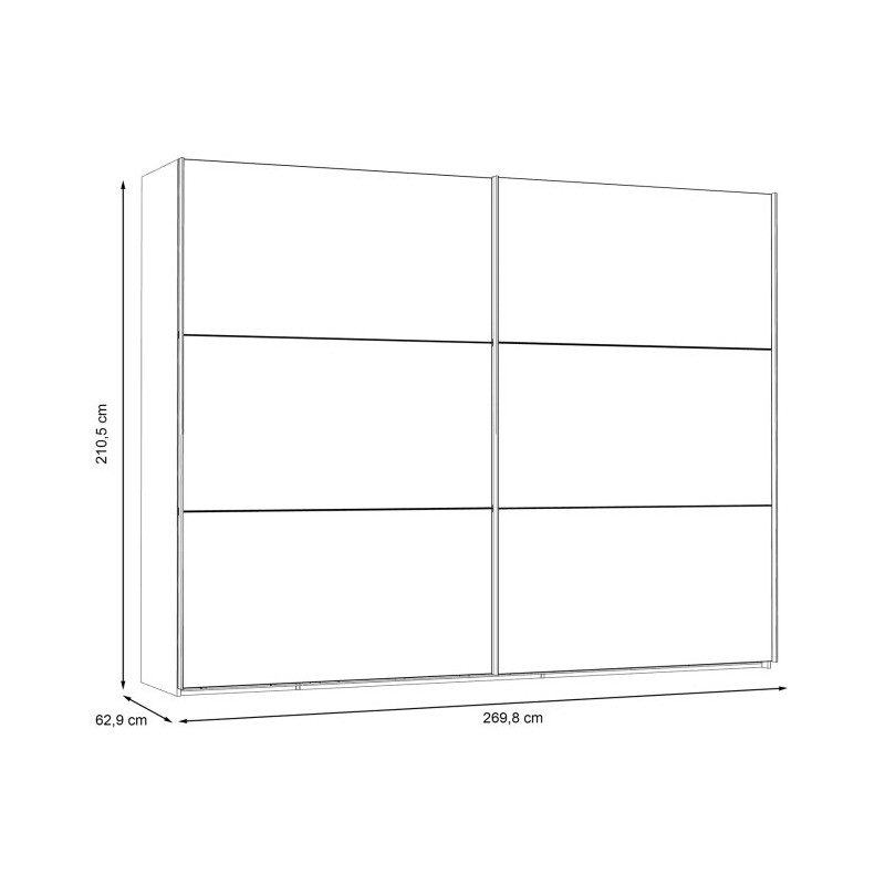 Szafa przesuwna z lustrem 270 cm Trondheim TDHS1211 dąb artisan
