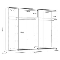 Szafa przesuwna z lustrem 270 cm Trondheim TDHS1211 dąb artisan