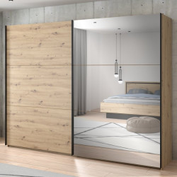 Szafa przesuwna z lustrem 270 cm Trondheim TDHS1211 dąb artisan