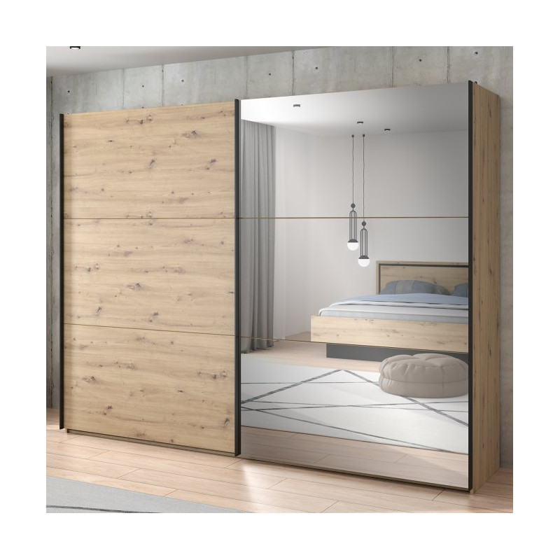 Szafa przesuwna z lustrem 270 cm Trondheim TDHS1211 dąb artisan